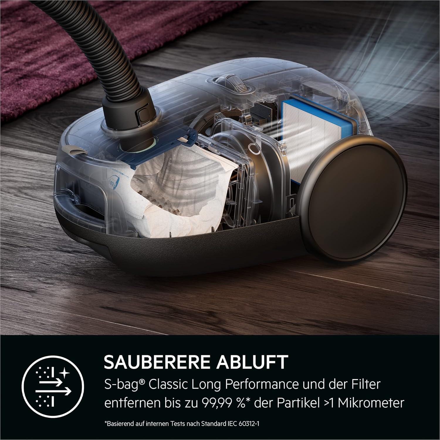 AEG CLEAN 6000 AB61C2DB Staubsauger mit Beutel / hohe Saugleistung / inkl. Polsterdüse / 50 % Recyclingkunststoff / ideal für Haustierbesitzer / Reinigen von Polstern / 12 m Kabel / 750 W / Blau