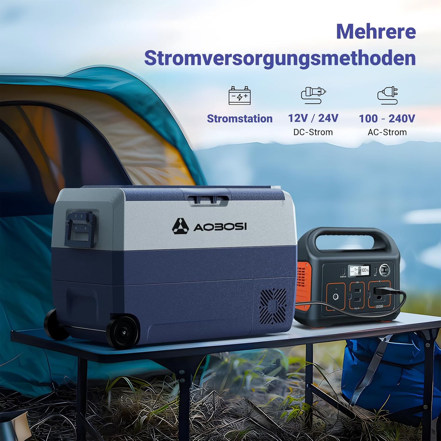 AAOBOSI Compressor Cool Box 36 L, Cool Box Car with WiFi App Control, 12/24 V and 100-240 V Electric Cool Box, up to -20 °C for Car, Truck, Boat, Motorhome, Camping, Double Zone