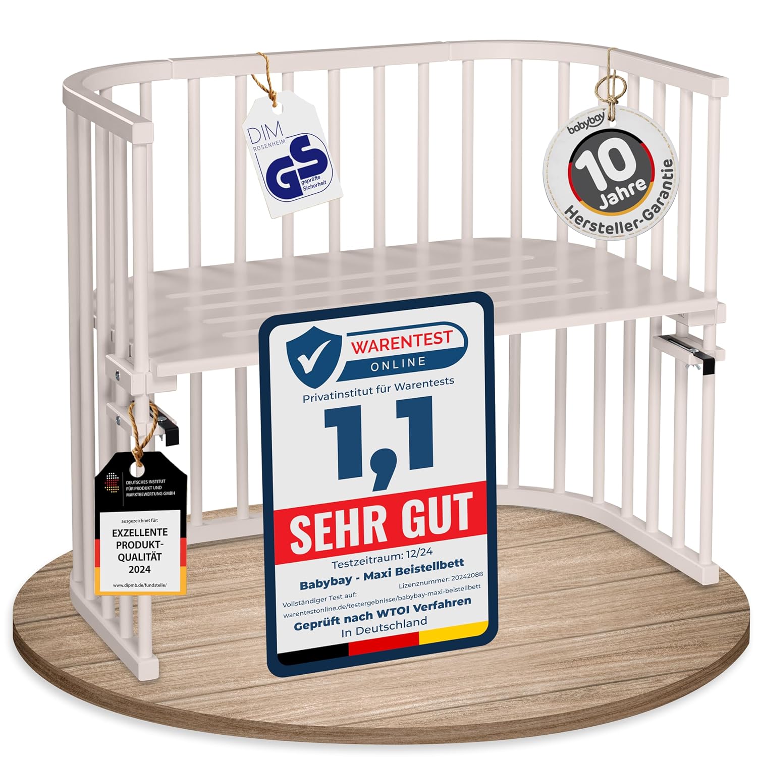 babybay Original Beistellbett aus massivem Buchenholz / kompakt & verwandelbar / Kinderbett Höhe stufenlos verstellbar & umweltfreundlich / mitwachsendes Babybett (weiß lackiert) / inkl. Matratze