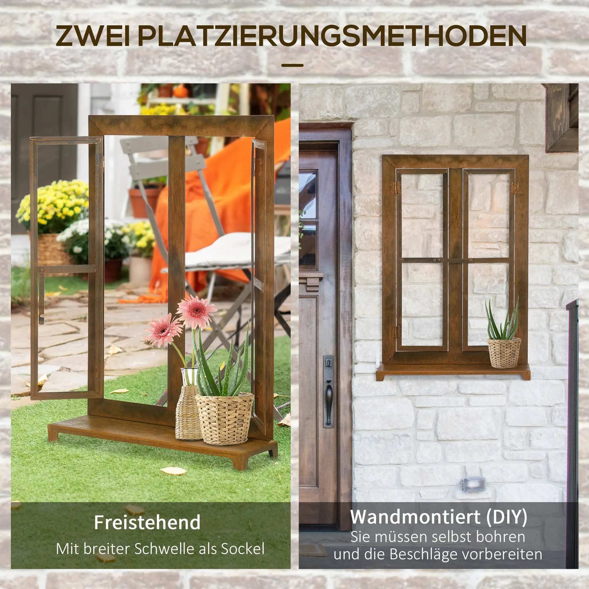 Outsunny Fensterrahmen Vintage-Look wetterbeständig Wanddeko