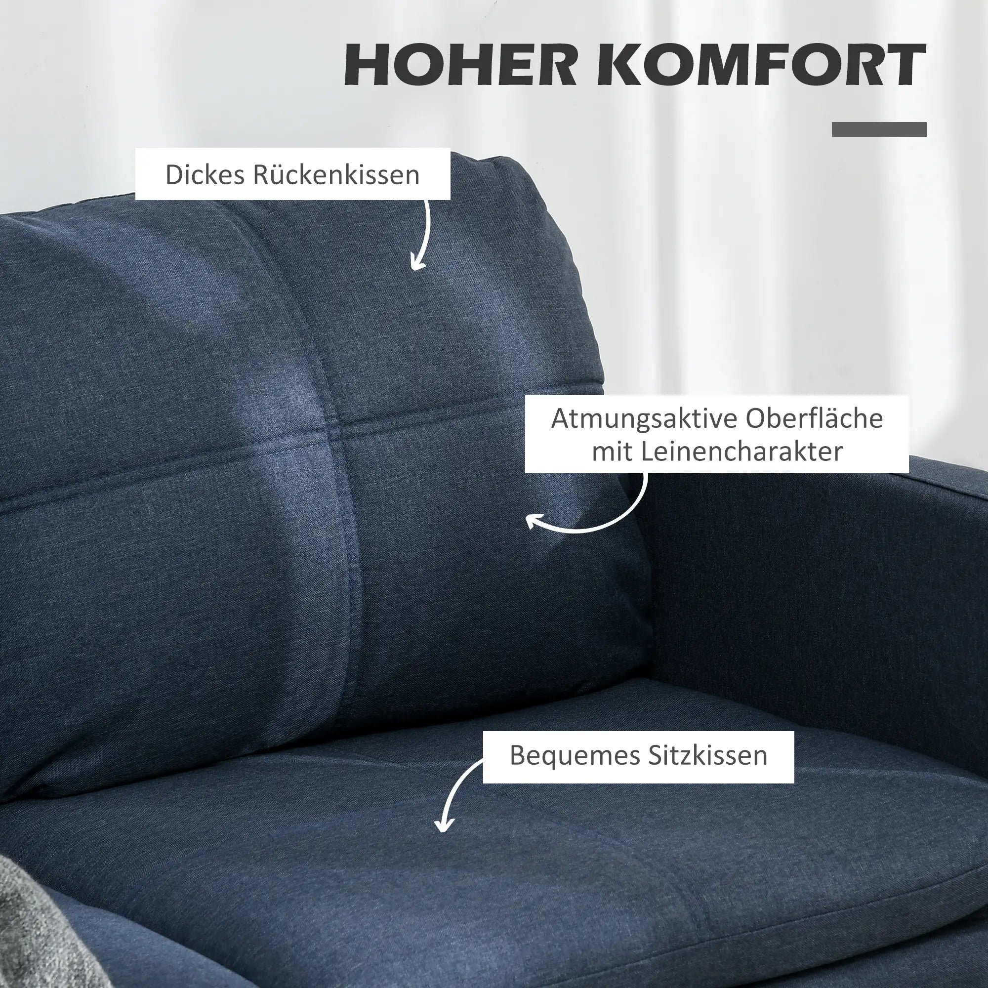 HOMCOM 2-Sitzer Sofa mit Leinenoptik & Stahlbeinen, Dunkelblau