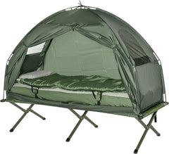 Outsunny Feldbett 4 in 1 Camping Set mit Zelt Schlafsack Matratze faltbar, Dunkelgrün