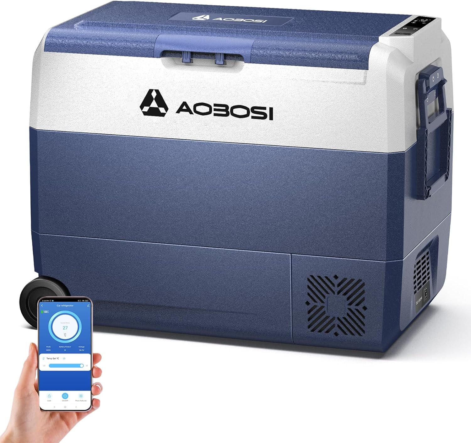 AAOBOSI Compressor Cool Box 36 L, Cool Box Car with WiFi App Control, 12/24 V and 100-240 V Electric Cool Box, up to -20 °C for Car, Truck, Boat, Motorhome, Camping, Double Zone