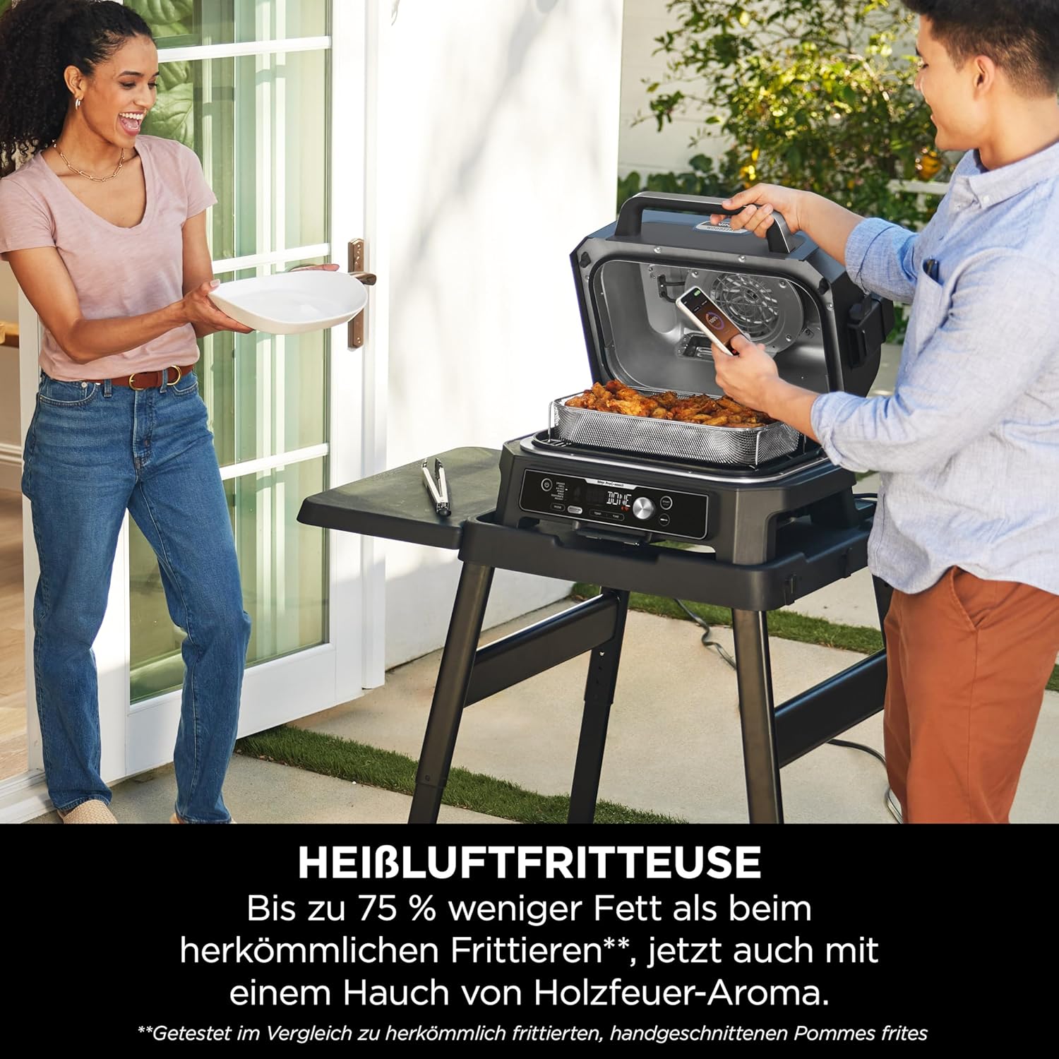 Ninja Woodfire Electric BBQ Grill & Smoker & Air Fryer, 7-in-1 Outdoor BBQ Grill, Air Fry, Smoke, Roast, Bake and more, Weather Resistant, Non-Stick, Portable, Electric, Grey/Black OG701EU