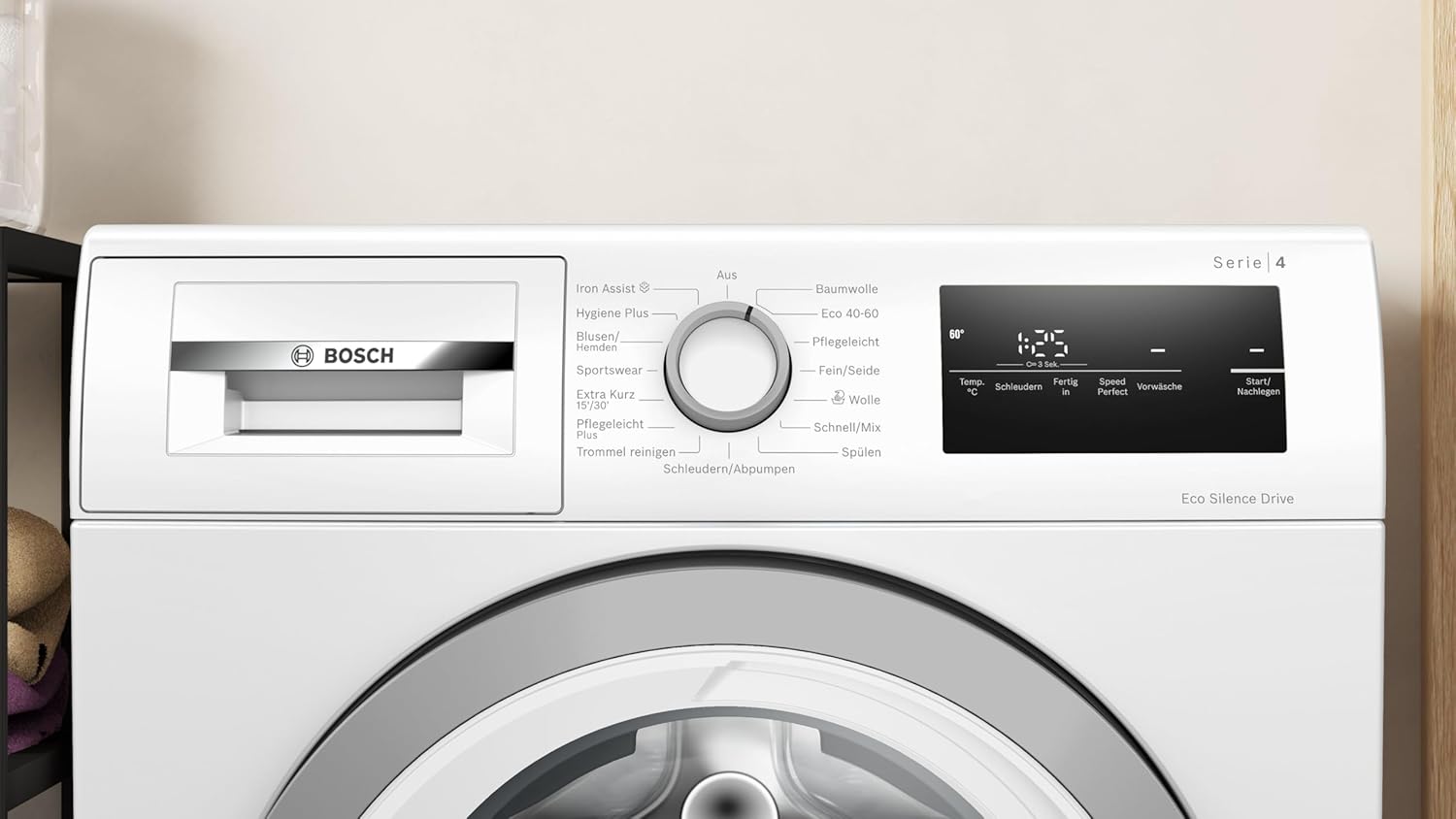BOSCH WAN28127 Waschmaschine Serie 4, Frontlader mit 8kg Fassungsvermögen, 1400 UpM, Iron Assist, Active Water Plus, EcoSilence Drive, Speed Perfect, Weiß, 60cm