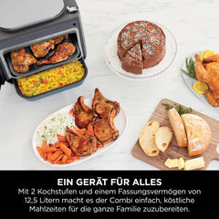Ninja Combi 12-in-1 Multikocher, Ofen & Heißluftfritteuse, 12 Kochfunktionen, Air Fryer & Grillen Zubereitung in 15 Min*, mit Backblech, Pfanne, Crisper Gittereinsatz, Rezeptanleitung, Grau, SFP700EU.