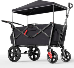 EVER ADVANCED Bollerwagen für 2 Kinder Faltbar mit Dach, Kinderwagen 2x5 Punkt Sicherheitsgurt mit Wickelrucksack, Bollerwagen mit Sitz, Handwagen Transportwagen, Ziehen & Schieben, Fußbremse