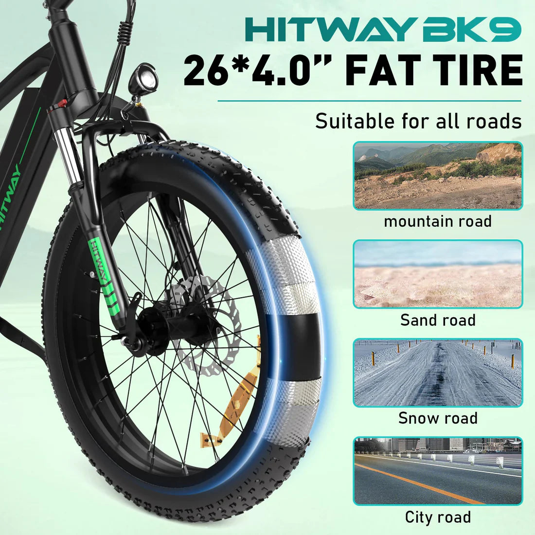 Hitway BK9 E-Bike - 500W Motor, 48V 15Ah, 26 x 4.0 Fat Tire - All-Terrain Mountain E-Bike