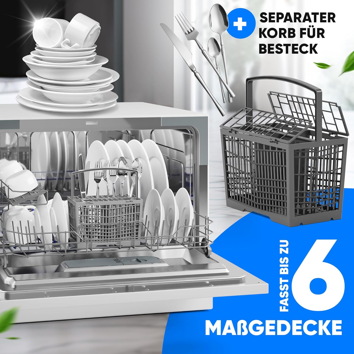 Bomann Mini Geschirrspüler mit Wasseranschluss | inkl. Schlauch | Tisch Geschirrspüler leise | Mini Spülmaschine für kleine Küchen/Camping | Spülmaschine klein m. Überlaufsicherung | TSG 7405 weiß