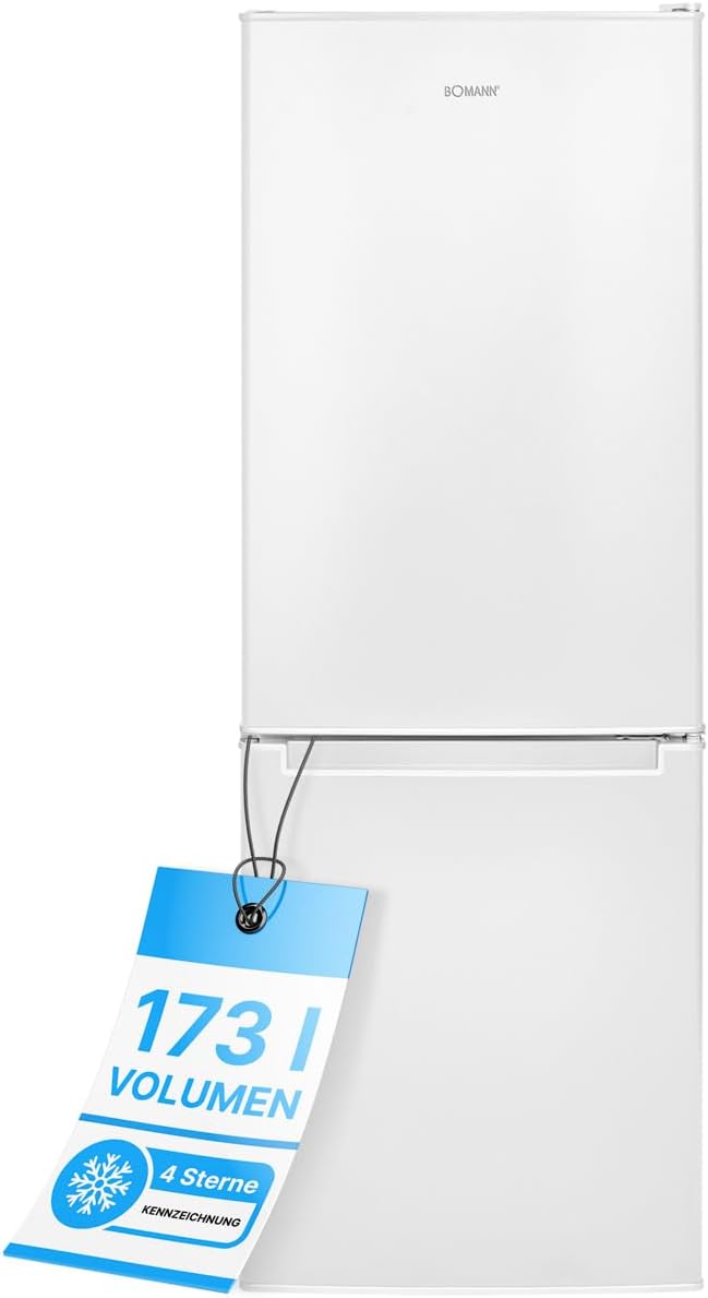 Bomann® Kühlschrank mit Gefrierfach 143cm hoch | Kühl Gefrierkombination 173L mit 3 Ablagen & 3 Schubladen | Türanschlag wechselbar | leise Kühlgefrierkombi 40db | Kühlschrank | KG 7331 inox