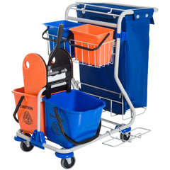 HOMCOM Reinigungswagen Putzwagen 4 Eimer Mopp-Presse Abfallsack