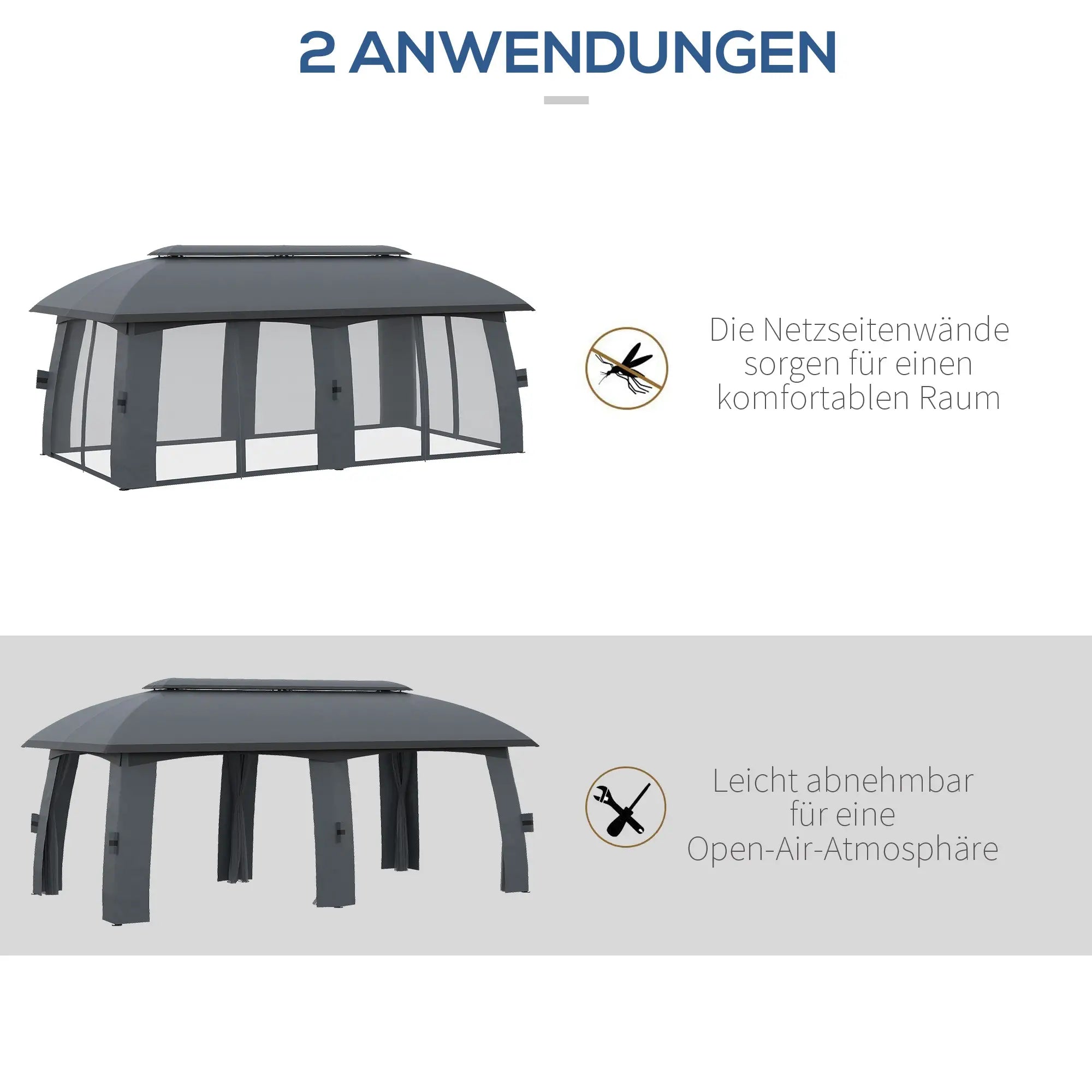Outsunny Gartenpavillon mit Winddach und Vorhängen