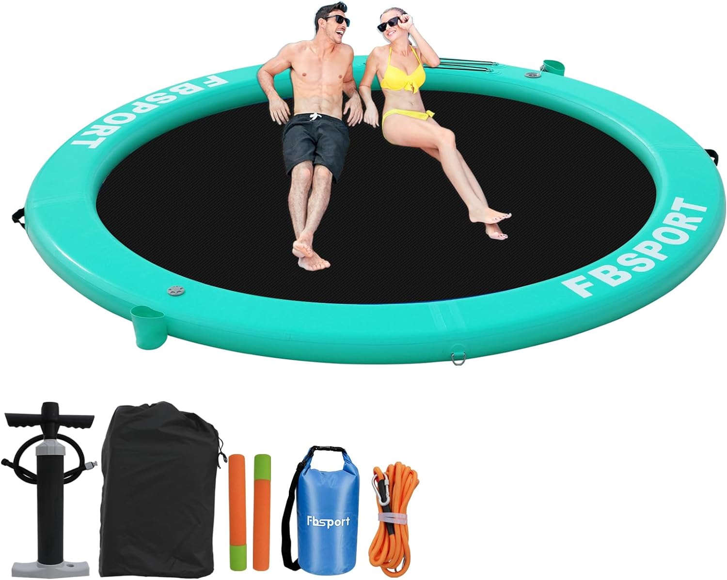 Aufblasbares Dock, schwimmende Plattform, 2,44 m aufblasbares Wasserhängematten-Schwimmdeck für See mit Getränkehalter, runder Schwimmring, Schwimmfloß, Liegeinsel, Plattformpolster