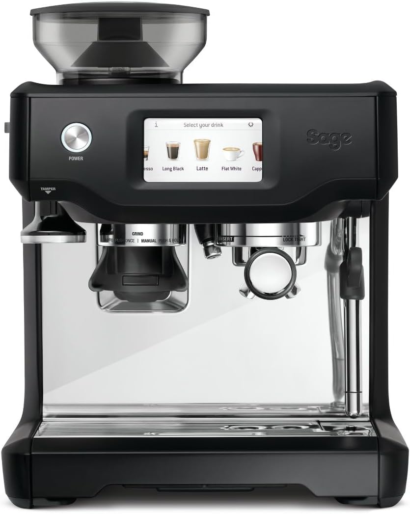 Sage - The Barista Touch - Kaffeemaschine mit automatischem Milchaufschäumer & integriertem Mahlwerk - Touchscreen, abnehmbarer Tamper, 5 Voreinstellungen - Siebträgermaschine - Gebürsteter Edelstahl