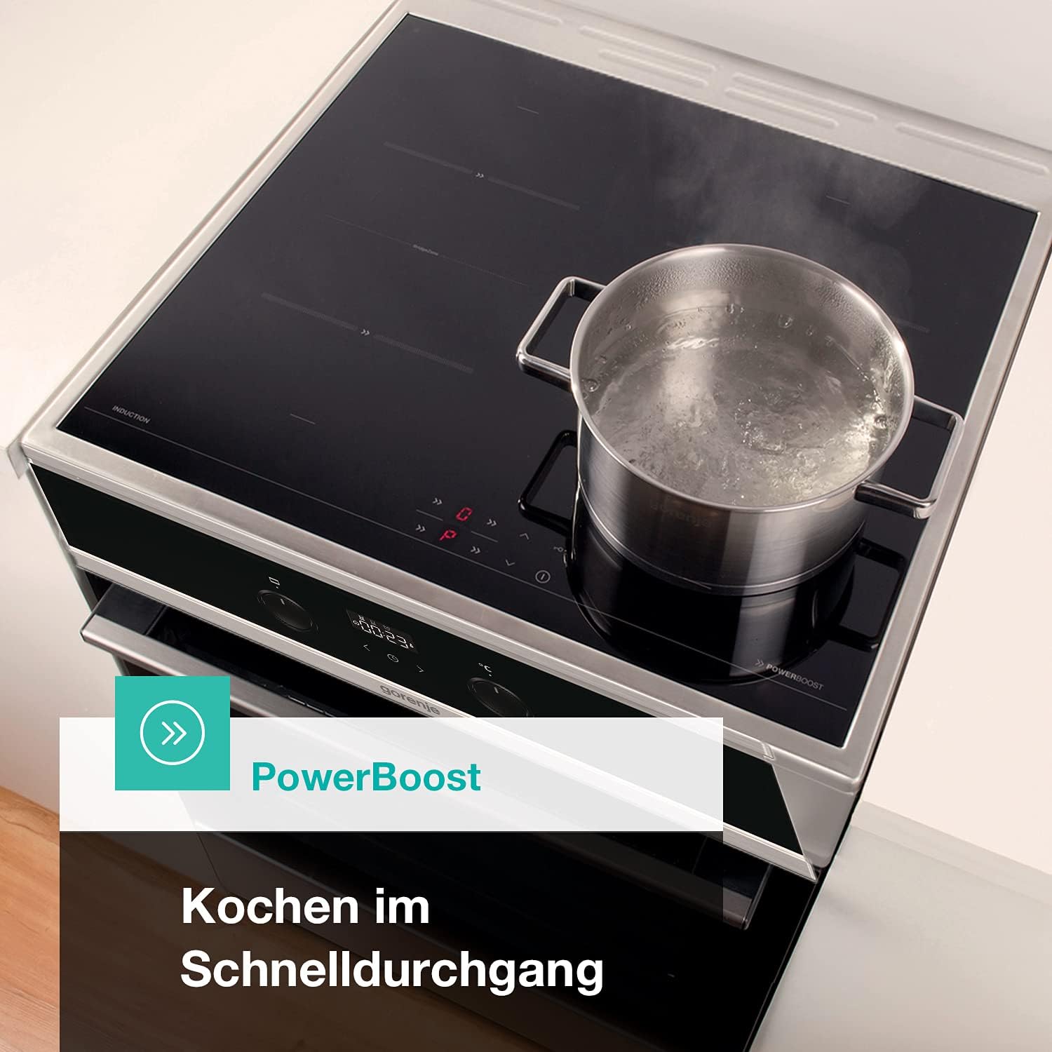 Gorenje GEIT5C61SPG Standherd mit Induktionskochfeld, 50 cm, 70 Liter,Silber, PerfectGrill, AirFry, FrozenBake, Pizza Mode 300°C, AquaClean, Made in Europe, inox
