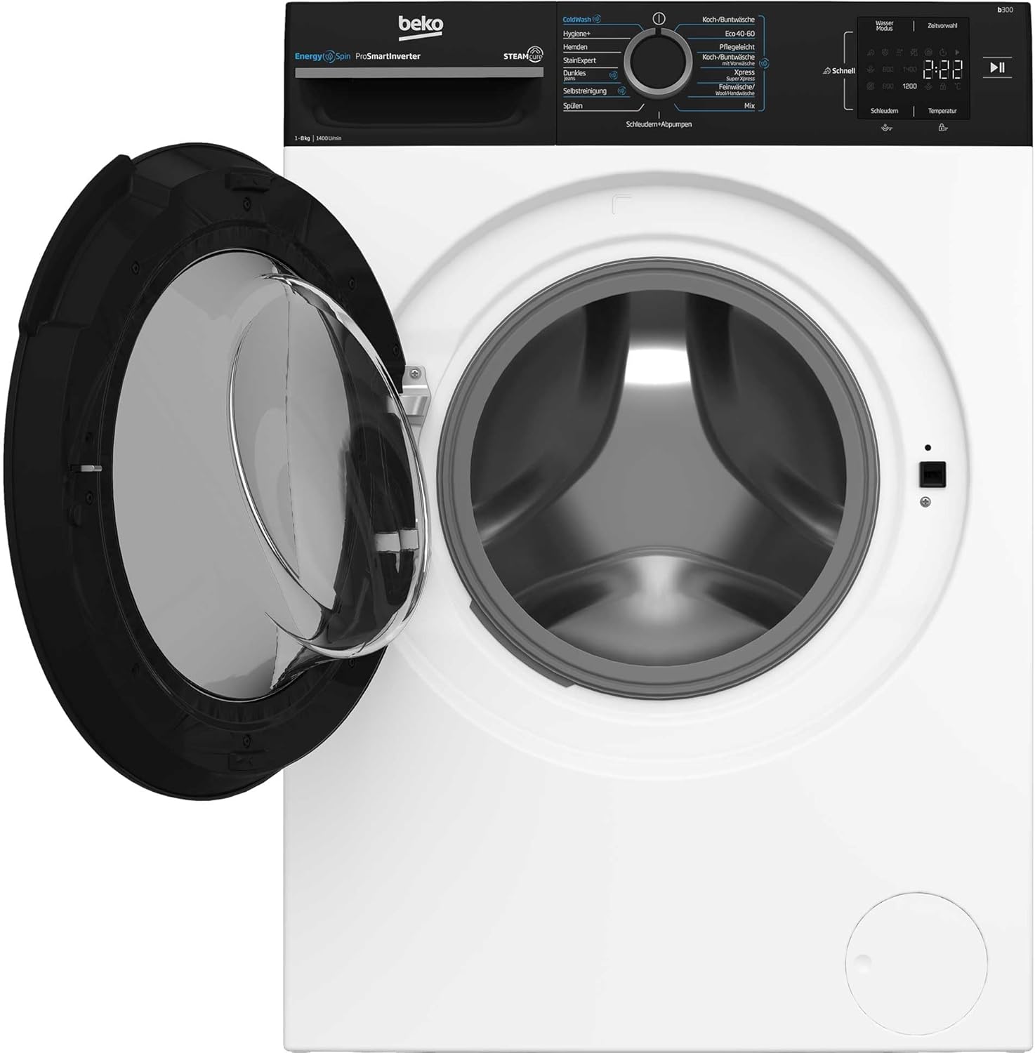 Beko WMC91464ST1 b300 Waschvollautomat, Waschmaschine, 9 kg, Bluetooth, ProSmart Inverter Motor, Dampffunktion, Pet Hair Removal, Watersafe+, Weiß