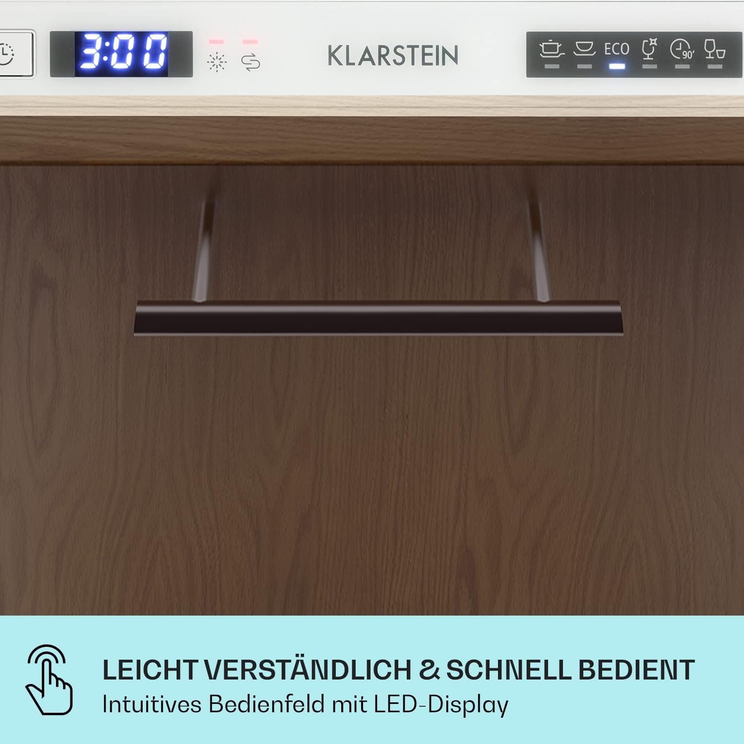 Klarstein ia 8 - Spülmaschine, Geschirrspüler, Freistehend, Teilintegriert, F, 55 cm breit, 8 Maßgedecke, 6 Programme, Aquastop, silber