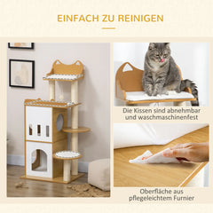 PawHut Kratzbaum Katzenmöbel mit Sisal-Kratzstämmen und Spielball Eiche Weiß