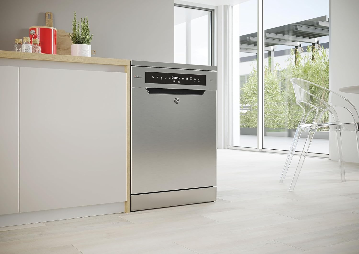 Hoover HF 4C6F0PW Geschirrspüler; 14 Maßgedecke; Freistehend, 60 cm breit; Energieeffizienzklasse C; Smarte Bedienung mit WiFi + Bluetooth-Technologie