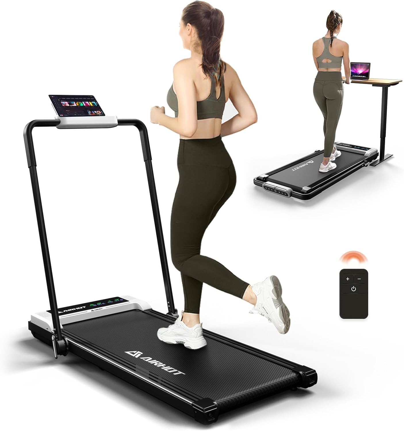 Laufband für Zuhause-AIRHOT, 2,5 PS Walking Pad, Untertisch-Laufband mit Fernbedienung und LED-Anzeige, maximale Geschwindigkeit von 6 km/h BZW. 12 km/h. Kompaktes Laufband für zuhause oder das Büro