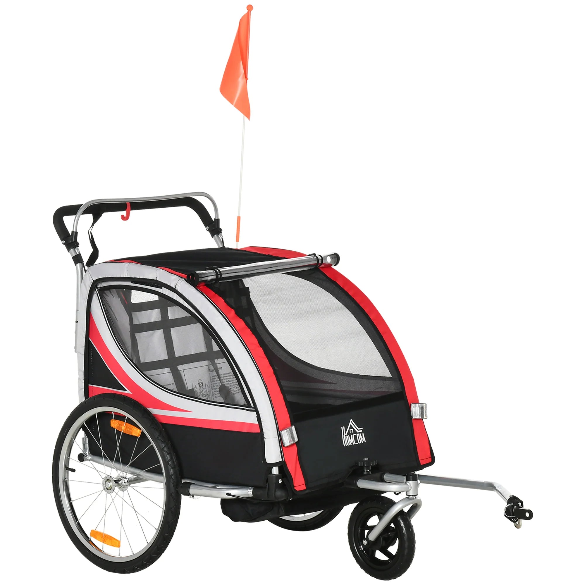 HOMCOM Kinderfahrradanhänger 2in1 Schiebewagen sichere Fahrt rot