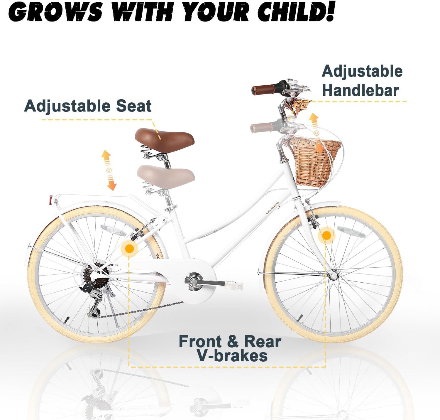 Glerc Missy 20 24 26 Zoll Mädchen City 6-Gang Hybrid Cruiser Fahrrad mit Weidenkorb für Jugend über 6-Jahre alt, mehrere Farben