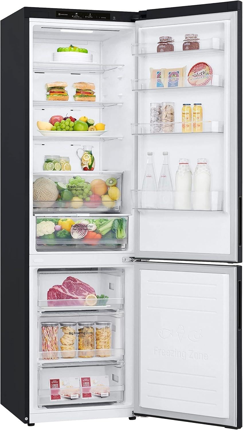 LG GBV22NCCEP Kühl-/Gefrierkombination – Smart Inverter Compressor, Total No Frost, Modern Flat Door Design, Matt Schwarz Metallic, Energieeffizienz A