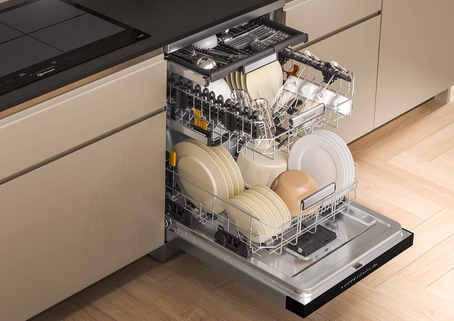 Bauknecht B7F HP43 XA Freistehender Geschirrspüler/ 60 CM/ 15 Maßgedecke/PowerClean Pro-Effektive Hochdruckdüsen/Natural Dry-Automatische Türoffnung-Bessere Trocknung/Maxi Space-Mehr Innenraum