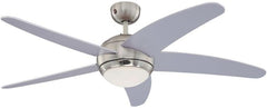 132 cm Deckenventilator Bendan 72220 mit Einzelleuchte und fünf Flügeln, Ausführung in seidenmattem Chrom mit Opalmilchglas